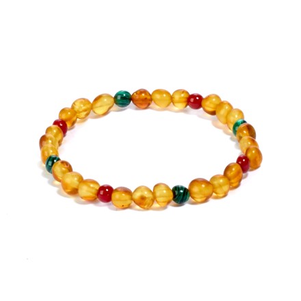 Браслет детский &quot;Мятый шар&quot; из Янтаря с малахитом и кораллом купить